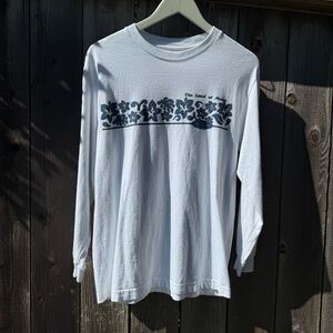 Surf style White Long Sleeve Shirt with Floral Design & sleeve printing